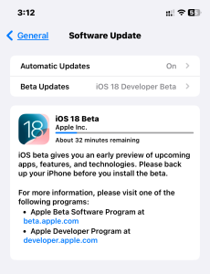 iOS 18 developer beta update screen